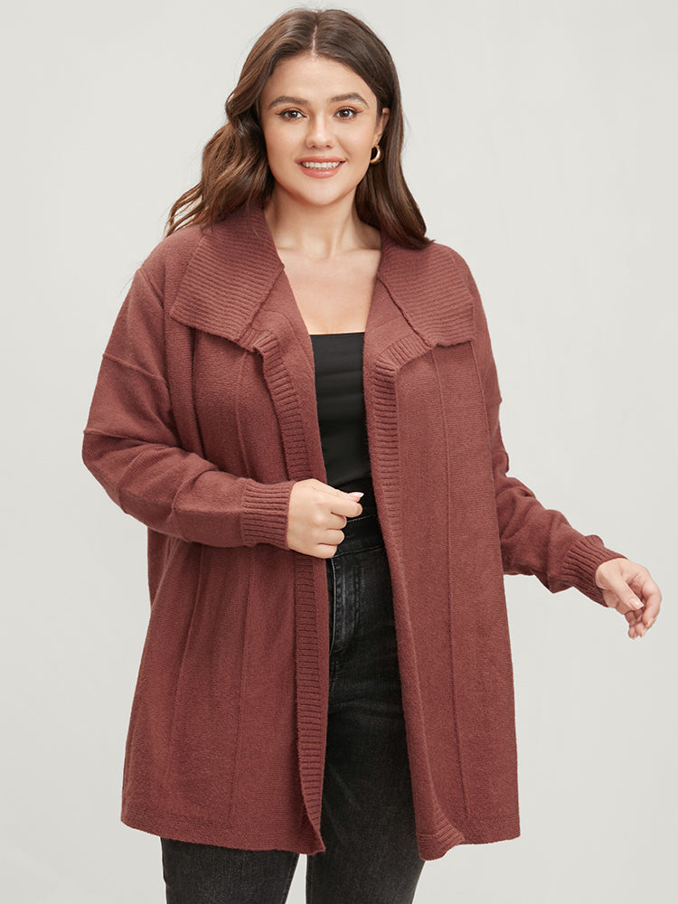 Solid Soft Sexy Yarn Knit Lapel Collar Open Front Cardigan