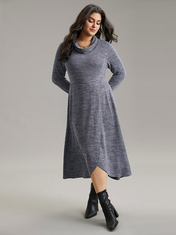 Plain Funnel Neck Heather Arc Hem Dress