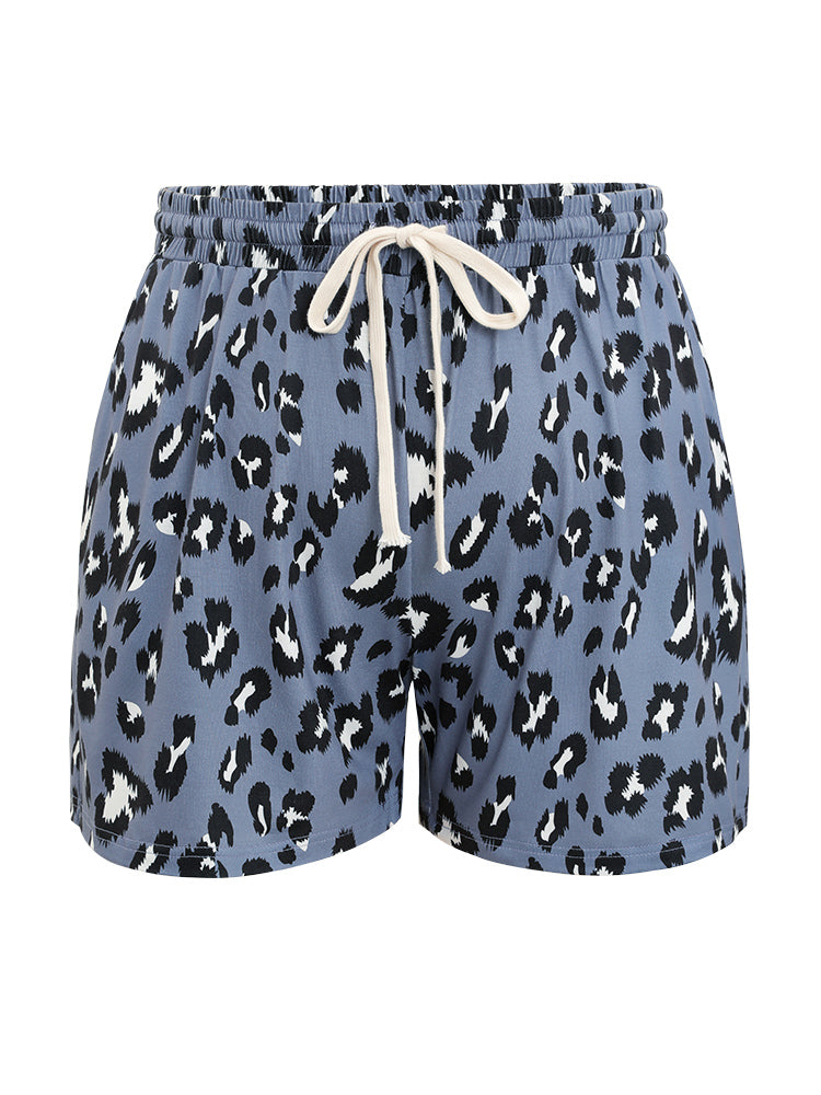 Leopard Print Pockets Drawstring Pajama Shorts
