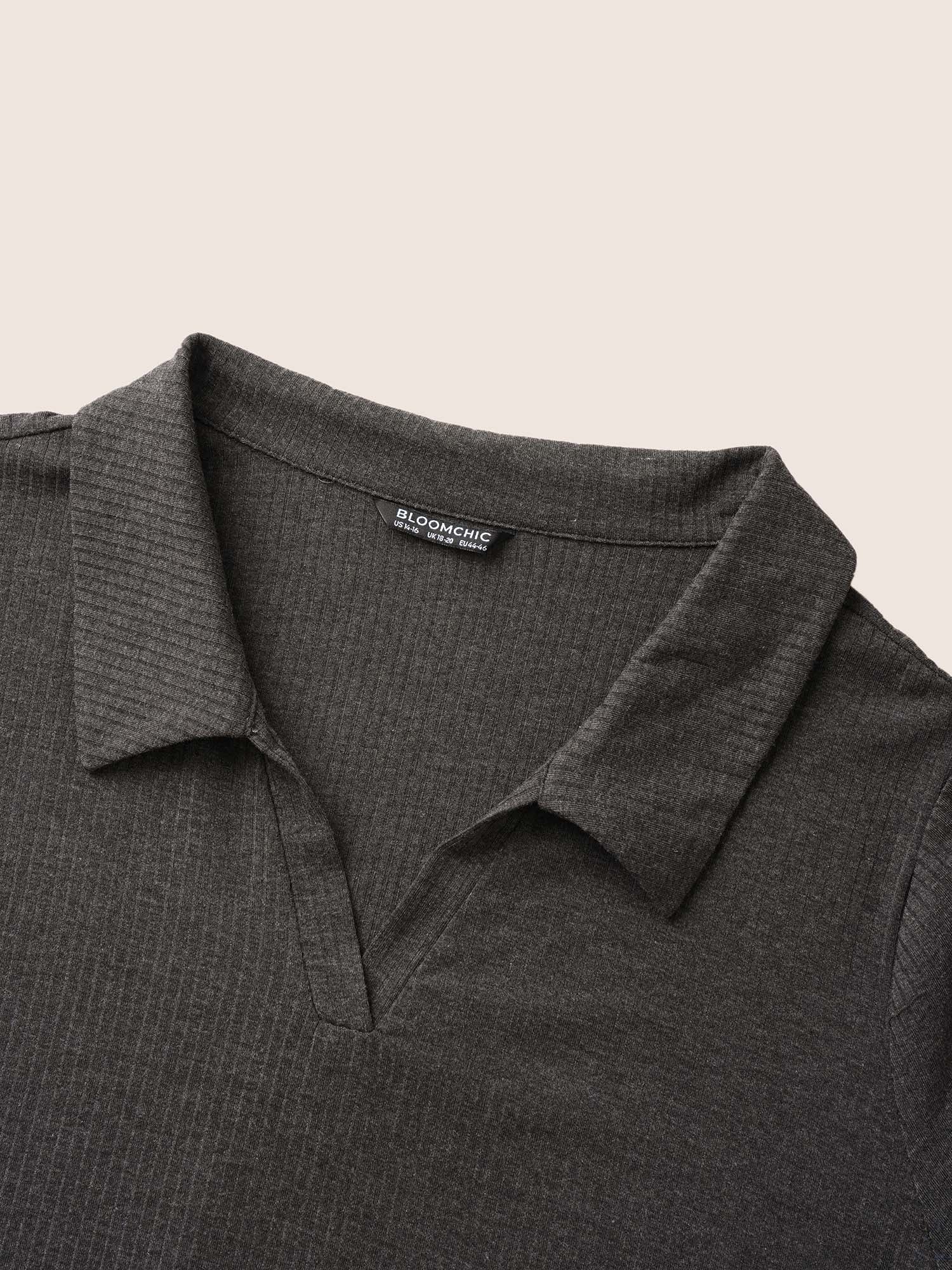 Plain Lapel Collar Rib Knit T-shirt