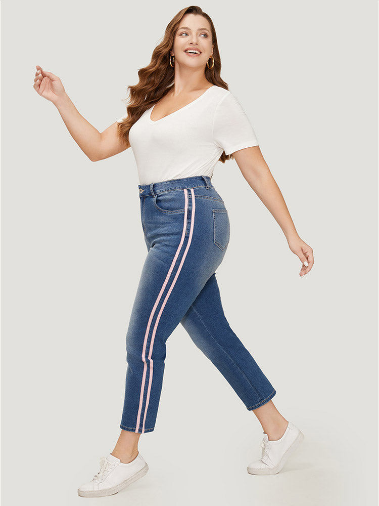 Very Stretchy Medium Wash Contrast Striped Jeans