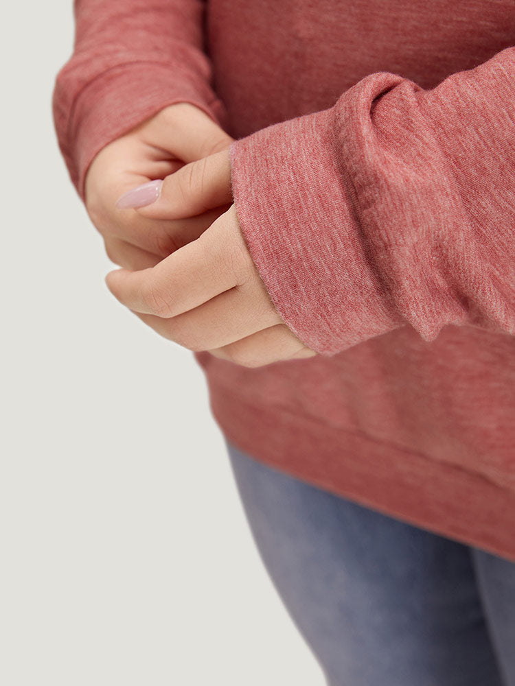 plain Heather Crew Neck Tassel Trim Sweatshirt