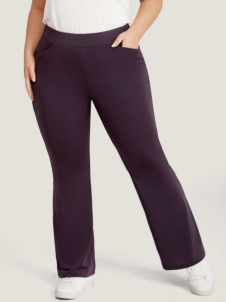 Plain Elastic Waist Bootcut Slant Pocket Leggings