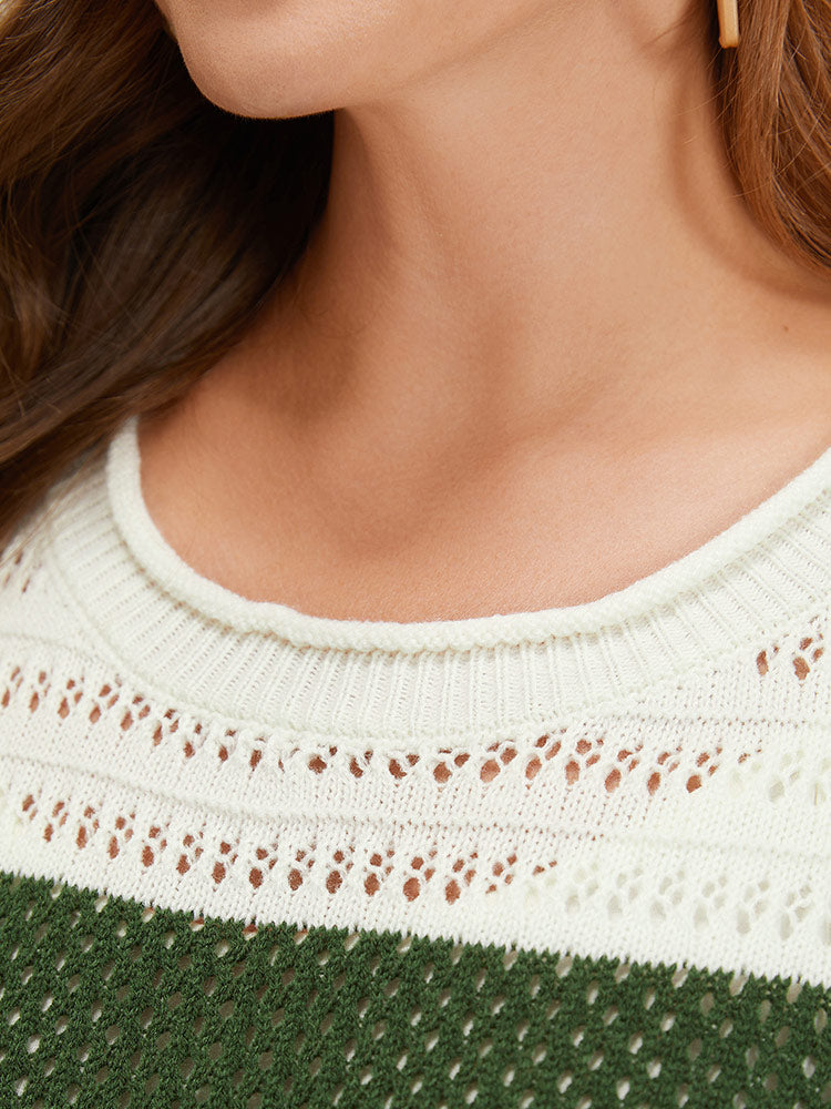Two Tone Colorblock Patchwork Cut Out Pullover