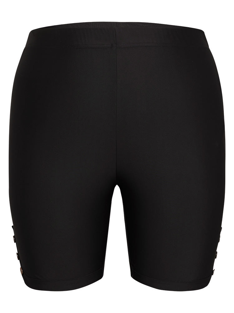 Plain Button Detail Dolphin Hem Leggings