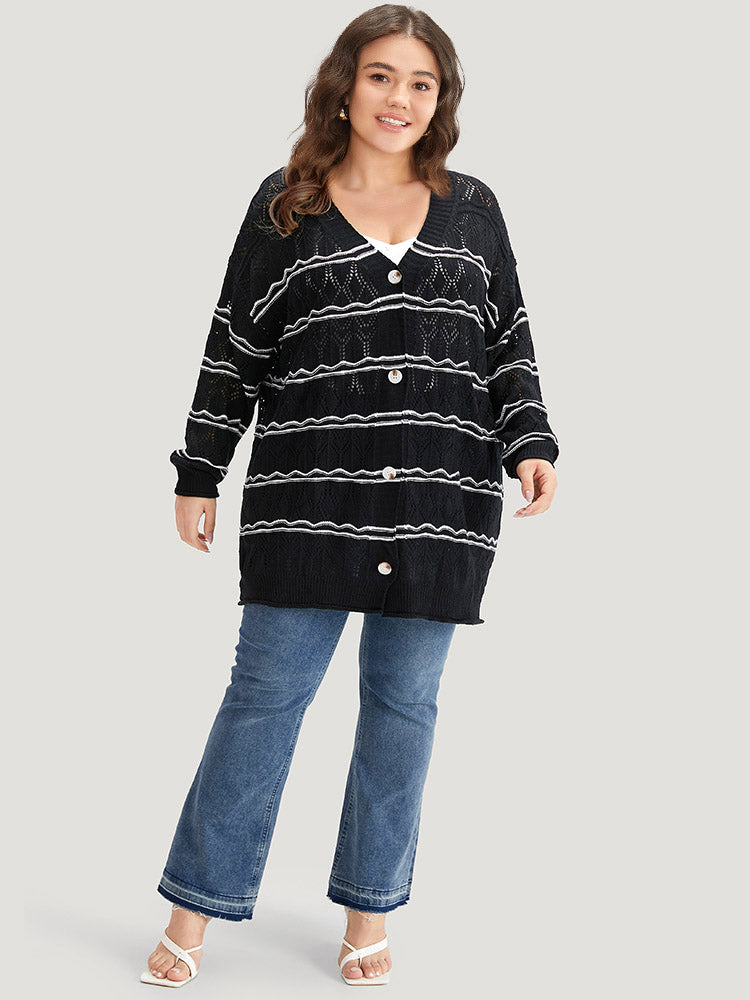 Striped Geometric Button Through Cardigan