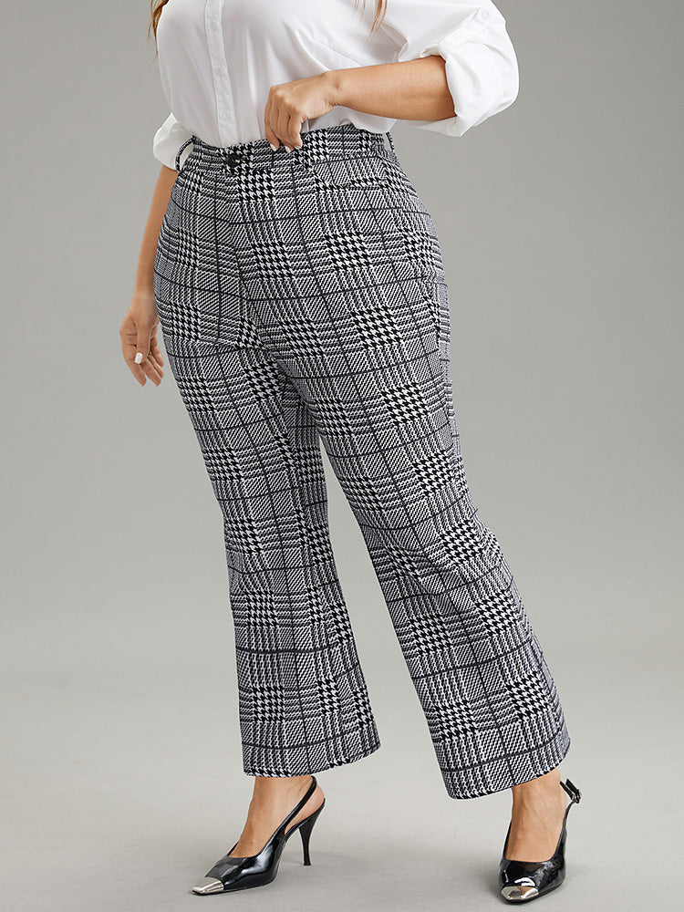 Houndstooth Pocket Flare Leg Zipper Fly Pants