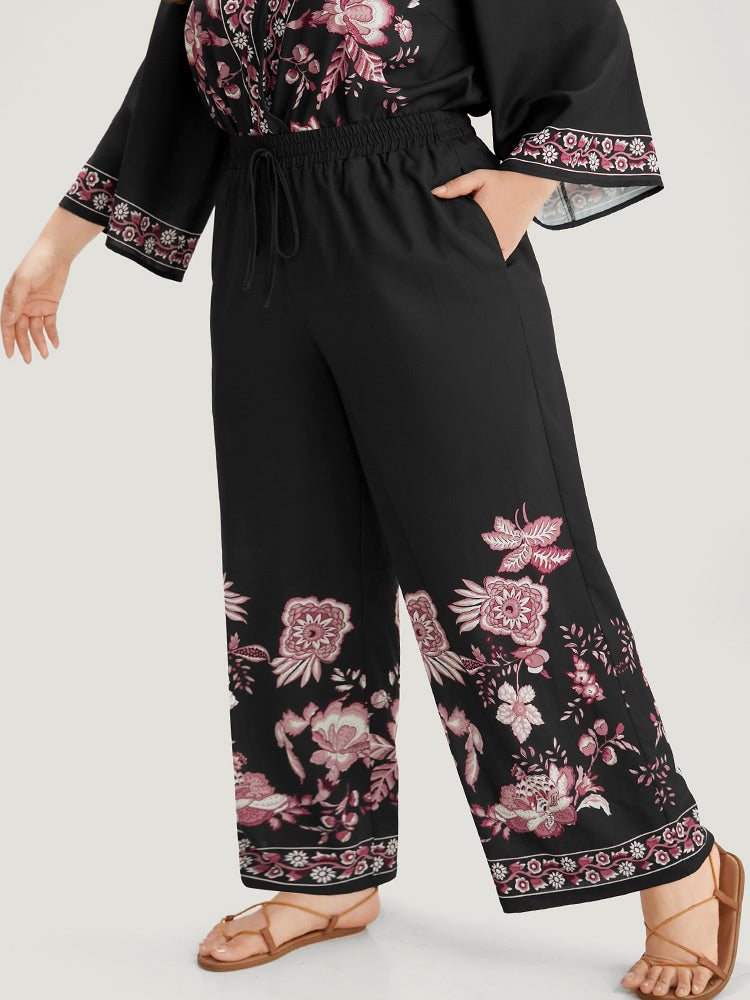 Boho Print Elastic Waist Woven Pants