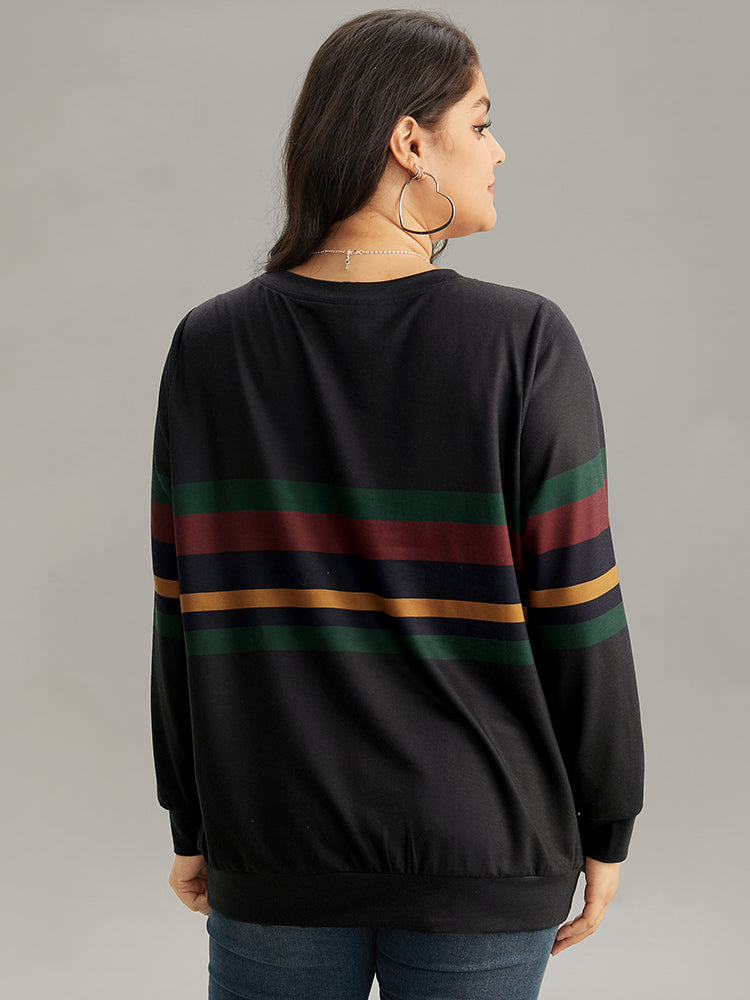 Contrast Striped Basic Crew Neck Sweatshirt