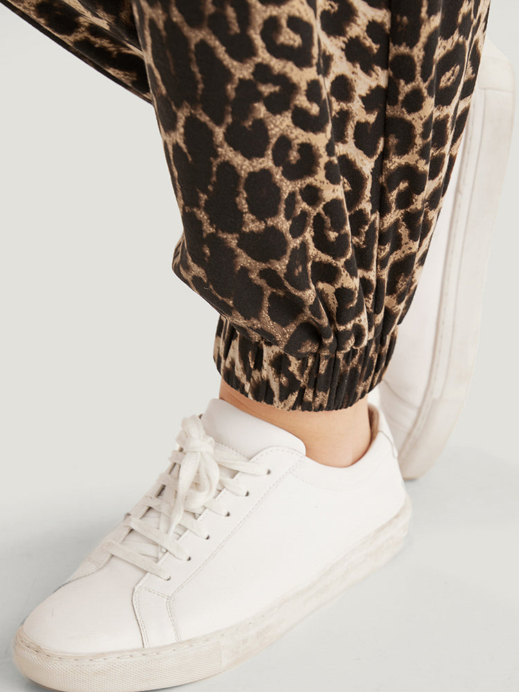 Leopard Print Pocket Elastic Waist Carrot Sweatpants