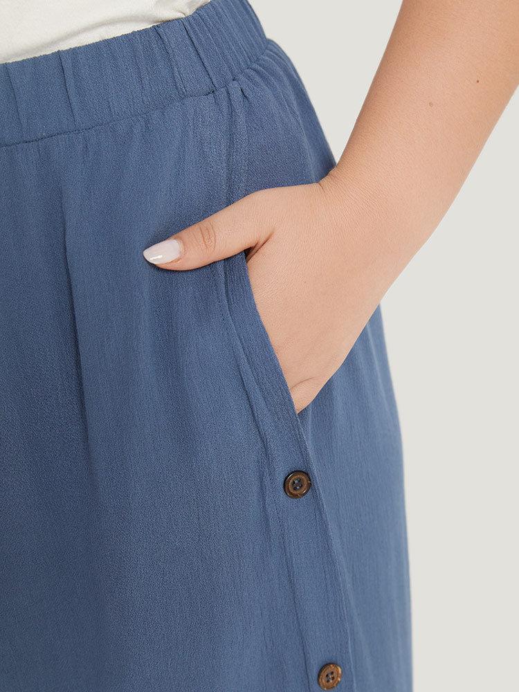 Plain Pocket Split Hem Ties Button Detail Pants