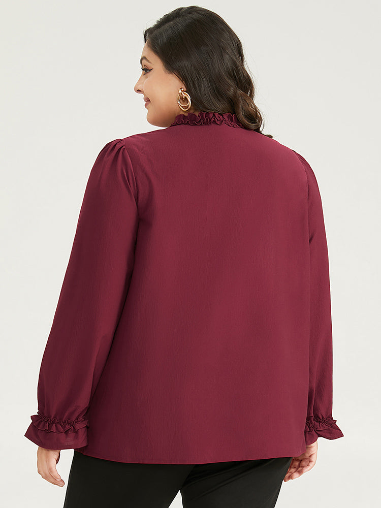 Solid Frill Trim Puff Sleeve Blouse