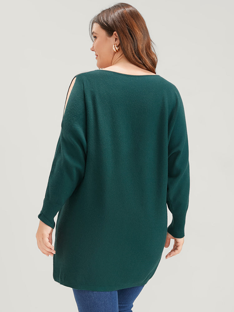 Solid Soft Sexy Yarn Knit Dolman Sleeve Cold Shoulder Knit Top
