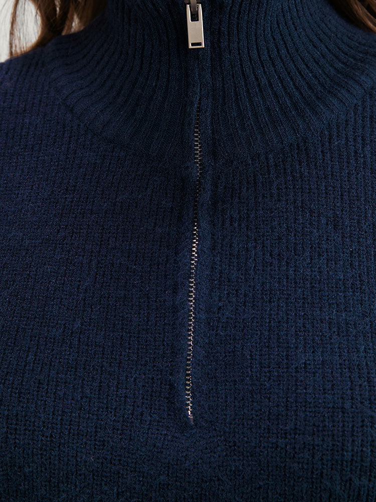 Solid Super Soft Plush Knit Zip Neck Knit Top