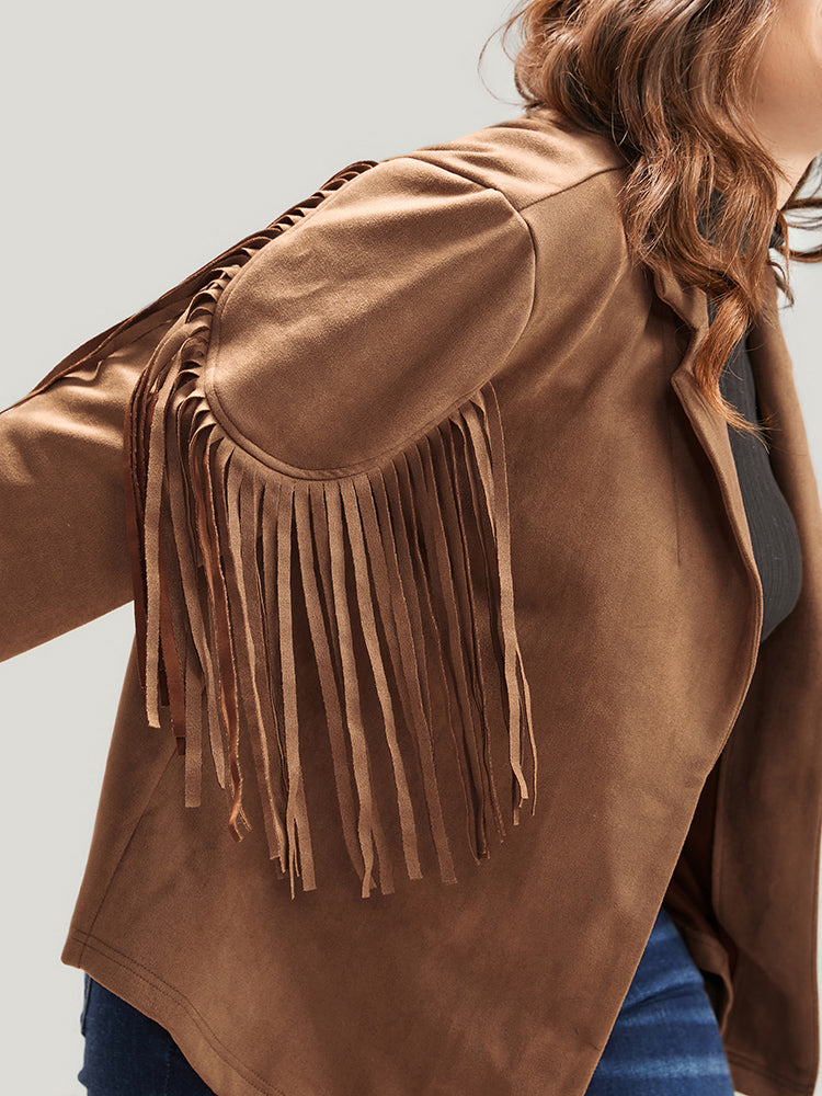 Solid Fringe Trim Open Front Coat