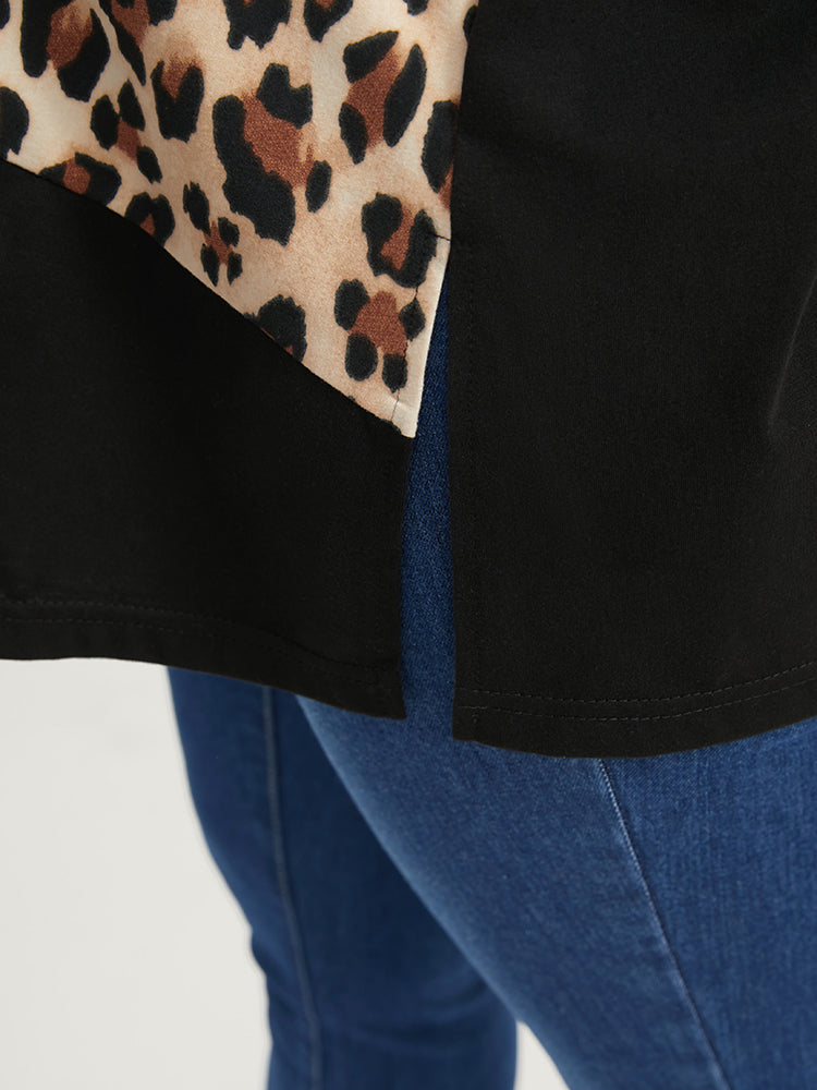 Leopard Drop Shoulder Split Long Tee