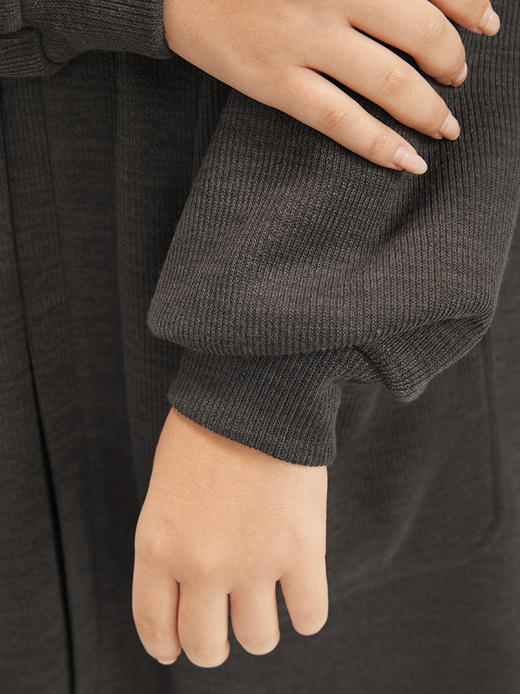 Solid Pocket Belted Open Front Heather Coat