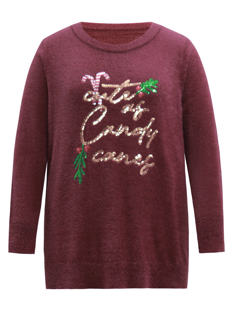 Christmas Sequin Embroidered Fluffy Pullover