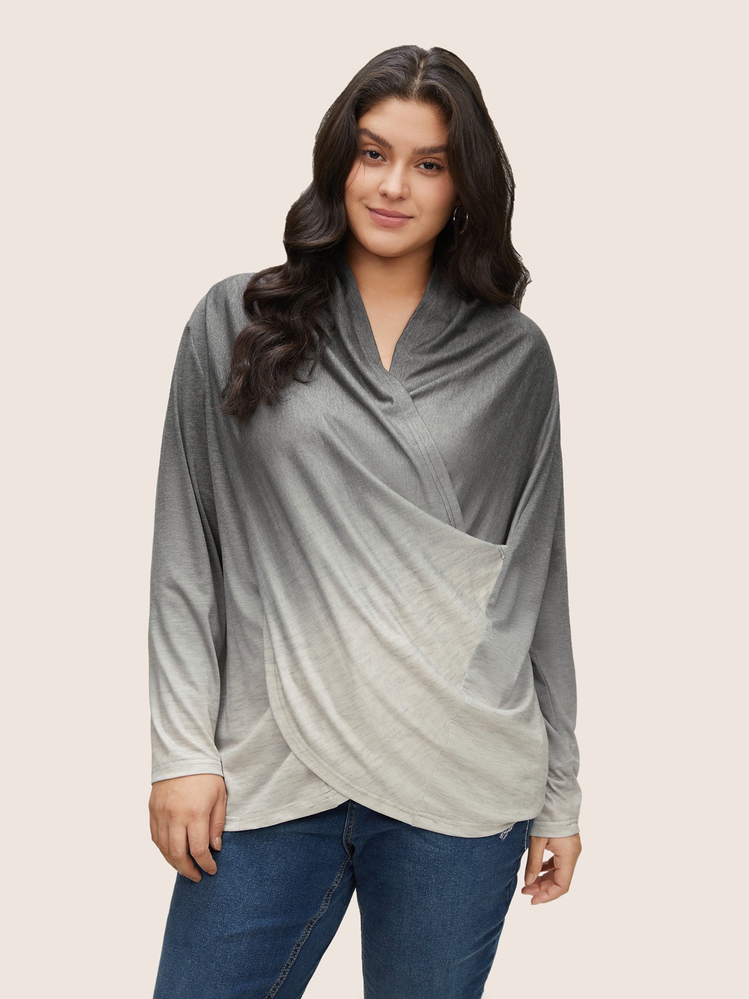 Ombre Crossover Surplice Neck T-shirt