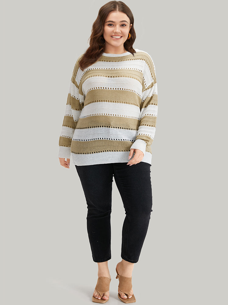 Colorblock Contrast Drop Shoulder Elastic Cuffs Pullover