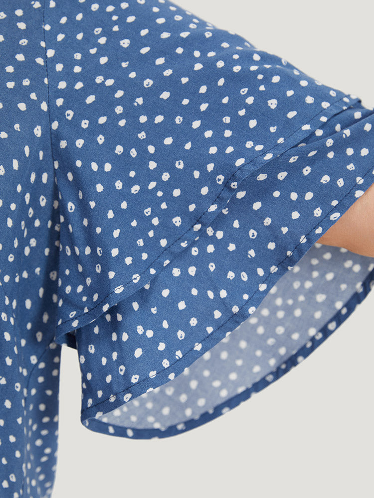 Polka Dot Flutter Sleeve Layered Blouse