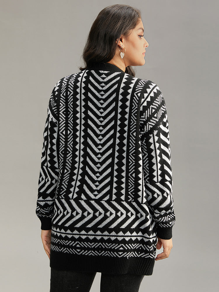 Bandana Print Open Front Loose Cardigan