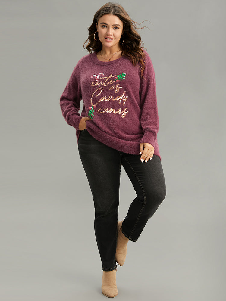 Christmas Sequin Embroidered Fluffy Pullover