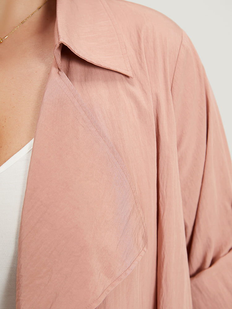 Plain Lapel Collar Asymmetrical Tab Sleeve Trench Coat