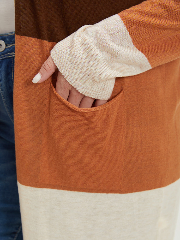Supersoft Essentials Colorblock Contrast Pocket Open Front Cardigan