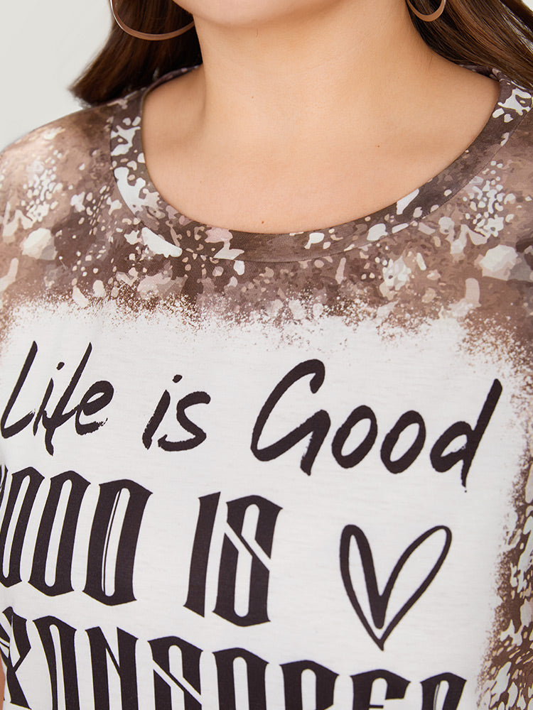 Letter Print Contrast Tie Dye Round Neck T-shirt