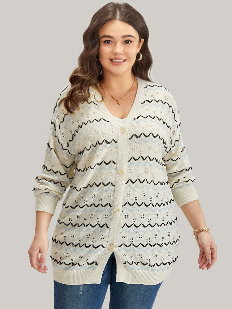 UltraCool Wave Striped Eyelet Button Through Cardigan
