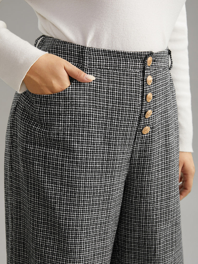 Gingham Textured Metal Detail Wide Leg Pants