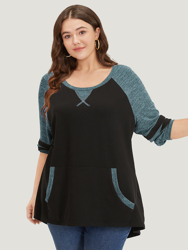 Striped Contrast Pocket Raglan Sleeve High Low Hem Sweatshirt – BloomChic