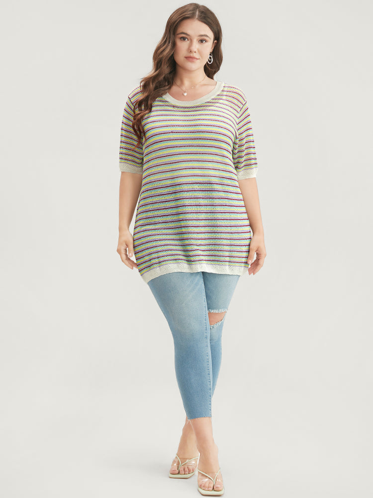 Striped Contrast Round Neck Knit Top