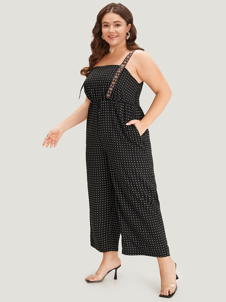 Geometric Print Pocket Button Elastic Waist Cami Jumpsuit