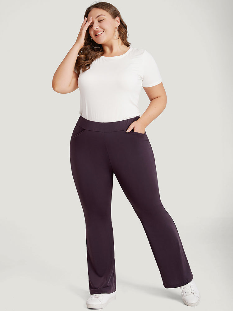 Plain Elastic Waist Bootcut Slant Pocket Leggings