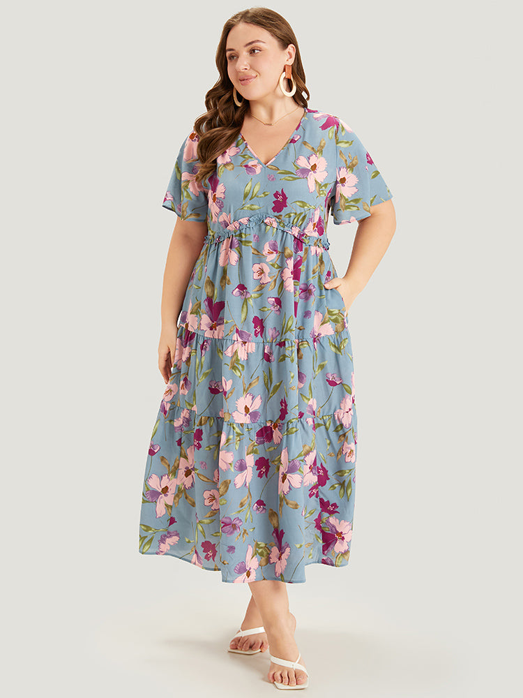 Floral Print Pocket Frill Trim Ruffle Layered Hem Dress – BloomChic