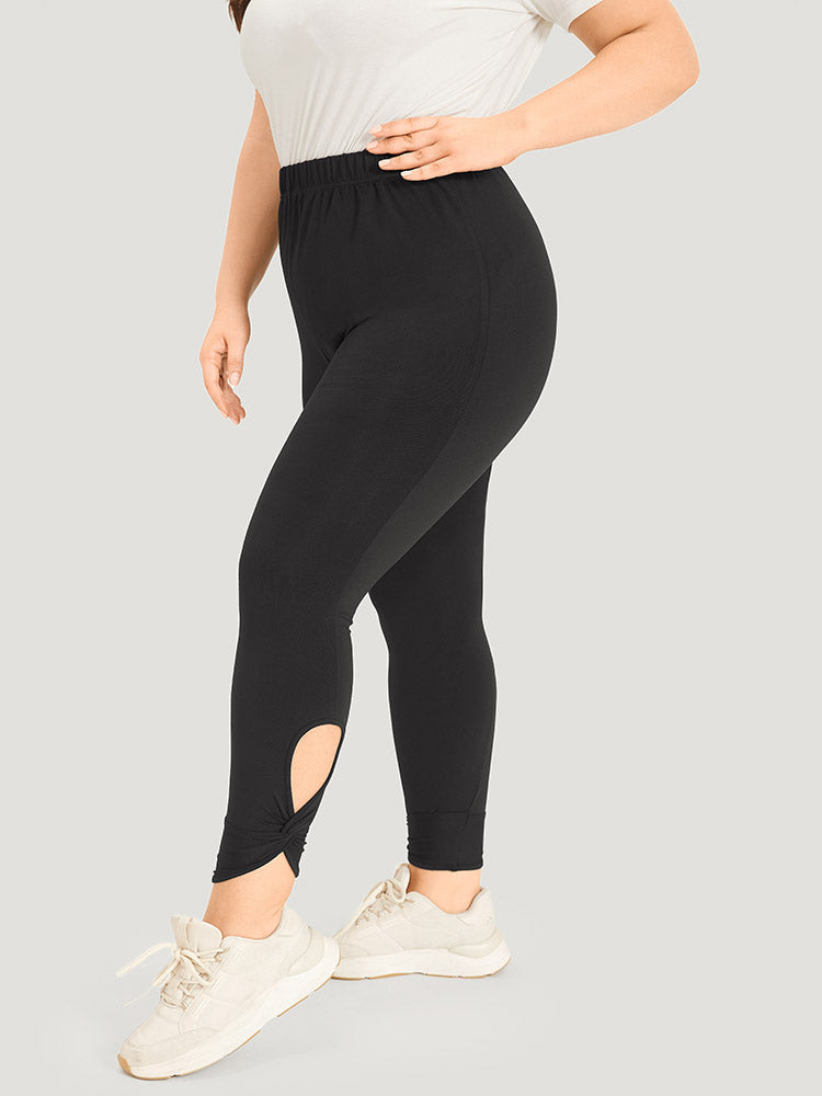 Solid Twist Front Elastic Waist Leggings