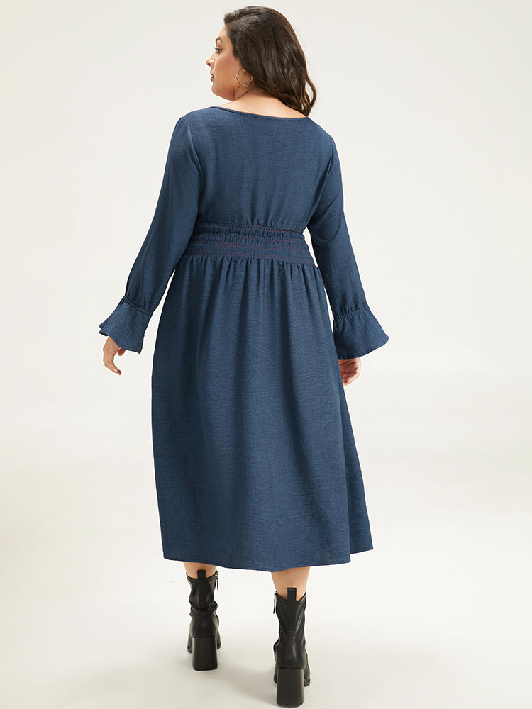 Plain Shirred Patchwork Gathered Dress