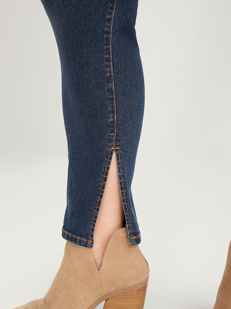 Mom Jeans Skinny Moderately Stretchy High Rise Medium Wash Split Jeans