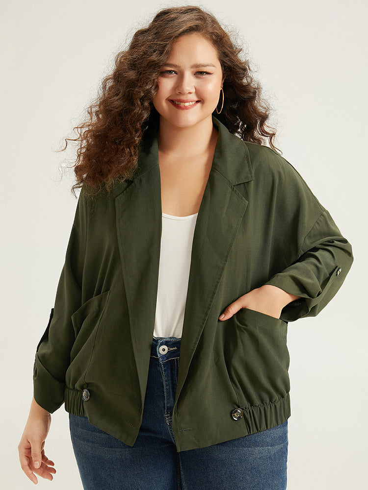 Lapel Collar Solid Gathered Tab Sleeve Jacket