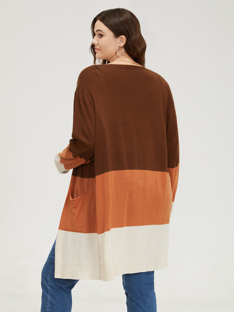 Supersoft Essentials Colorblock Contrast Pocket Open Front Cardigan