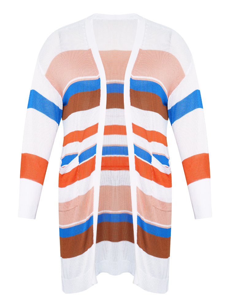 Colorblock Contrast Pocket Tunic Open Front Cardigan