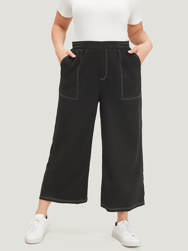 Plain Stitch Slant Pocket High Rise Pants