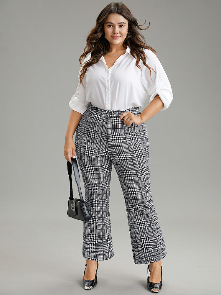Houndstooth Pocket Flare Leg Zipper Fly Pants