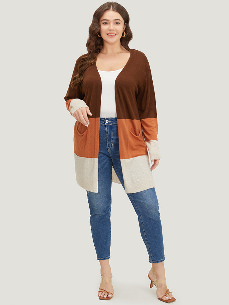 Supersoft Essentials Colorblock Contrast Pocket Open Front Cardigan