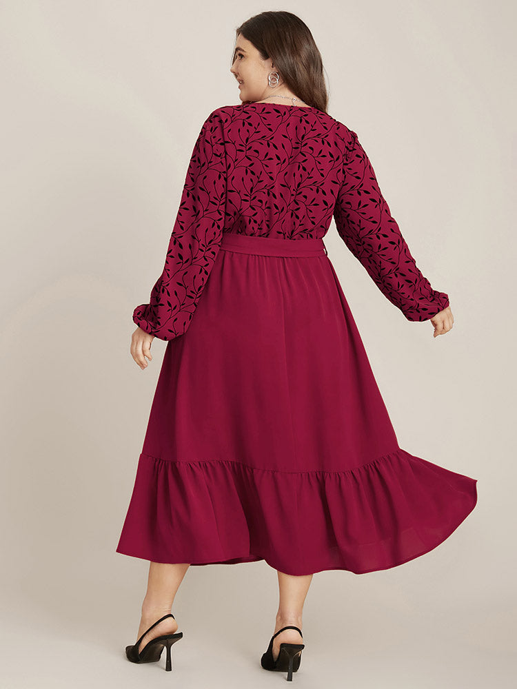 Plant Print Lantern Sleeve Pocket Belted Ruffles Hem Dress – BloomChic