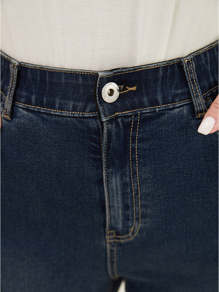 Very Stretchy High Rise  Dark Wash Beaded Detail Cropped Jeans