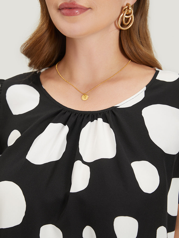 Polka Dot Flutter Cap Sleeve Tiered Blouse