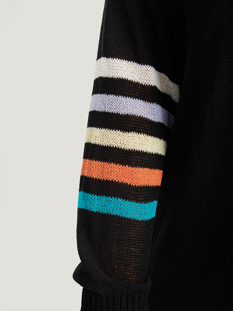 Rainbow Striped Open Front Drop Shoulder Cardigan
